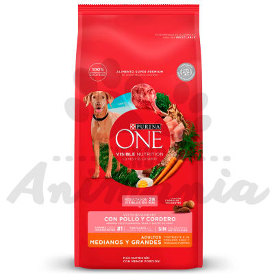 PURINA ONE ADULTOS MEDIANOS Y GRANDES CON POLLO Y CORDERO 12 KG