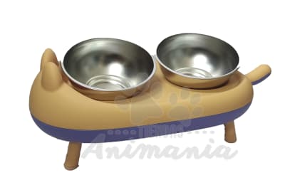 COMEDERO PLATO DOBLE CON DISEÑO DE GATO