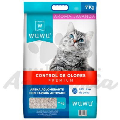 WUWU ARENA SANITARIA PREMIUM AGLOMERANTE CON CARBÓN ACTIVADO AROMA LAVANDA 7 KG1
