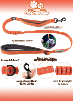 SKIPDAWG CORREA DE CUERDA PARA PERROS DE ALTA ELASTICIDAD CON AMORTIGUADOR ELÁSTICO NARANJA1