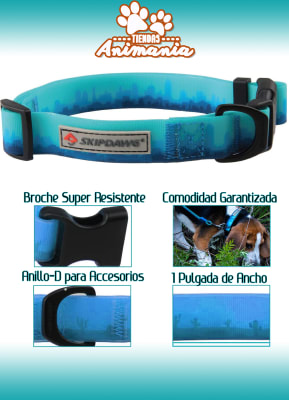 SKIPDAWG COLLAR DE PERRO CON IMPRESIÓN | RESISTENTE DE PVC/NAILON CON HEBILLA [AZUL - M]1