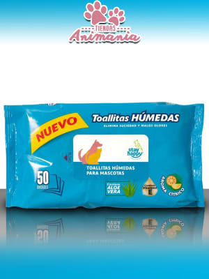 STAY HAPPY TOALLITAS HUMEDAS PARA MASCOTAS CON ALOE VERA 50 UNIDADES1