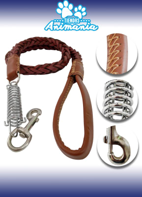 TRAILLA PARA PERROS CUERDA DE TRACCION DE CUERO TRENZADO ANTI-TIRONES1