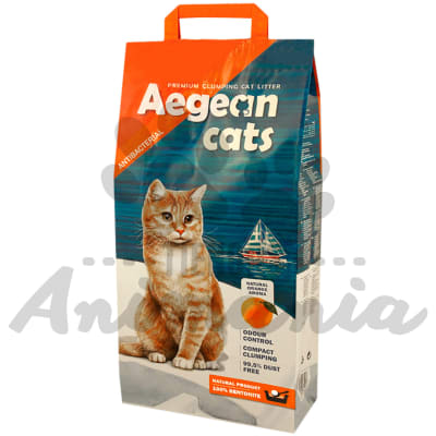 AEGEAN CAT ARENA SANITARIA AGLUTINANTE HIPOALERGENICA Y ANTIBACTERIANA AROMA NARANJA 20 KG1