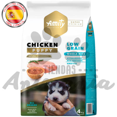 AMITY PERRO CACHORRO SUPER PREMIUM SABOR A POLLO BAJO EN GRANOS 4 KG