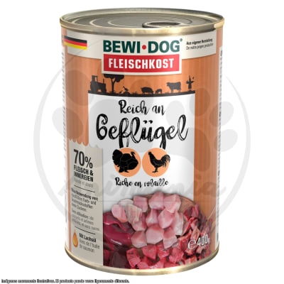 BEWIDOG LATA RICO EN AVES 400 GR1