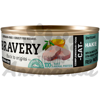 BRAVERY CAT LATA HAKE STERILZED (WITH SALMON OIL & EXTRA VIRGIN OLIVE OIL) 70 GR1