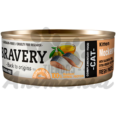 BRAVERY CAT LATA MACKEREL KITTEN (WITH SALMON OIL & EXTRA VIRGIN OLIVE OIL) 70 GR