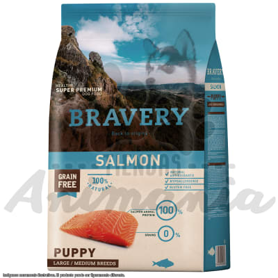 BRAVERY SALMON PUPPY LARGE/MEDIUM BREEDS | CACHORROS RAZA MEDIANA O GRANDE SABOR SALMÓN 12 KG