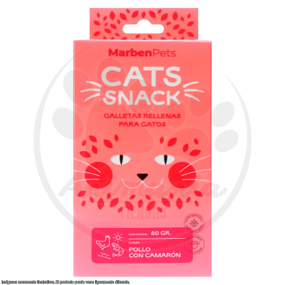 MARBEN PETS CATS SNACK GALLETAS RELLENAS CON POLLO Y CAMARON 80 GR