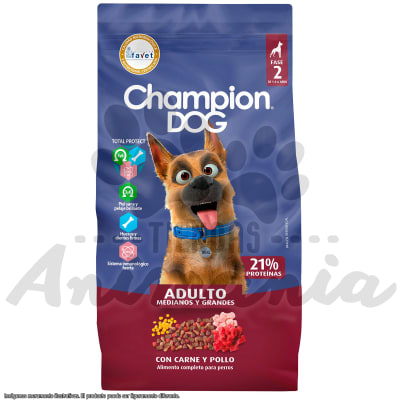 CHAMPION DOG ADULTOS MEDIANOS Y GRANDES CARNE Y POLLO 18 KG1