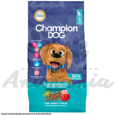 CHAMPION DOG CACHORRO MEDIANOS Y GRANDES CARNE Y POLLO 18 KG1