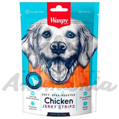 WANPY CHICKEN JERKY STRIPS FOR DOGS - TIRITAS DE POLLO JERKY PARA PERROS 100 GR