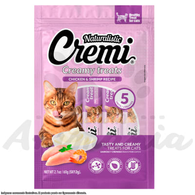 NATURALISTIC CREMI TREATS CHICKEN & SHRIMP, GRAIN FREE | POLLO Y CAMARONES LIBRE DE GRANOS 5 * 12 GR
