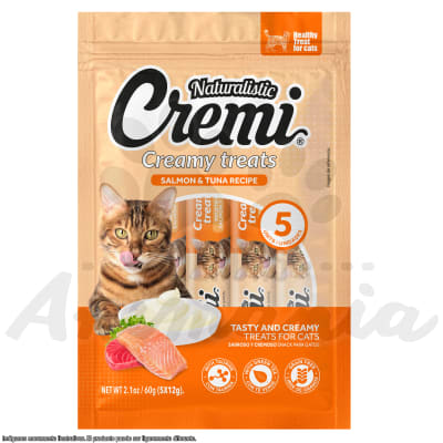 NATURALISTIC CREMI TREATS SALMON & TUNA, GRAIN FREE | SALMON Y ATUN LIBRE DE GRANOS 5 * 12 GR