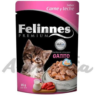 FELINNES POUCH DE GATITOS SABOR A CARNE Y LECHE 85 GR1