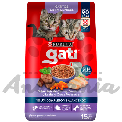 GATI KITTEN - GATITOS CACHORROS ENTRE 1 A 12 MESES SABOR A MIX DE CARNES, LECHE Y VERDURAS 15 KG1