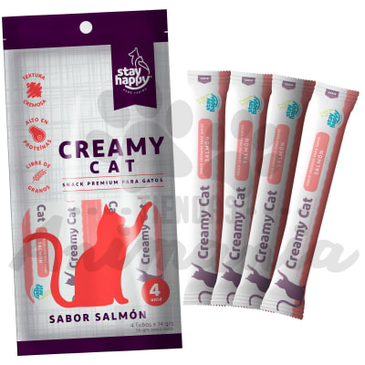 STAY HAPPY CREAMY CAT SNACK CREMOSO SABOR A SALMON 4*14 GR1