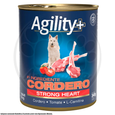 AGILITY+ LATA PERRO CORDERO STRONG HEART 340 GR1