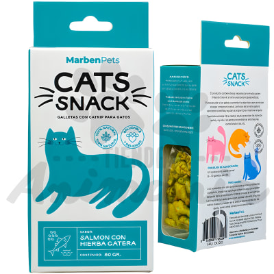 MARBEN PETS CATS SNACK GALLETAS CON CATNIP SALMON CON HIERBA GATERA 80 GR1