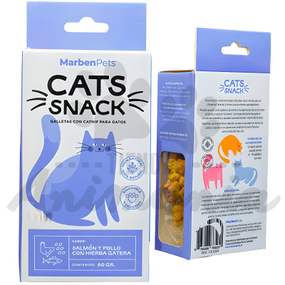 MARBEN PETS CATS SNACK GALLETAS CON CATNIP SALMON Y POLLO CON HIERBA GATERA 80 GR1