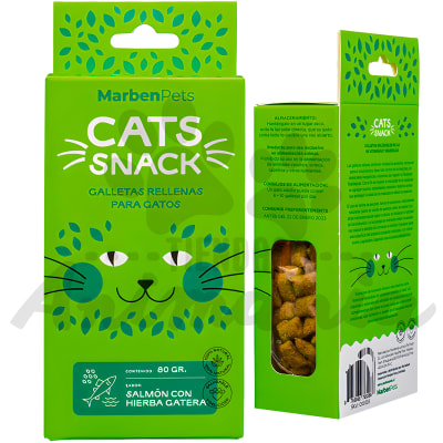 MARBEN PETS CATS SNACK GALLETAS RELLENAS SALMON CON HIERBA GATERA 80 GR