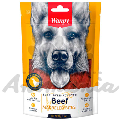 WANPY MARBLED BITES BEEF FOR DOGS - BOCADITOS SALPICADOS DE CARNE PARA PERROS 100 GR