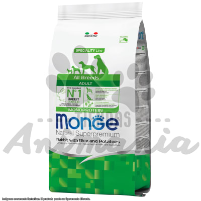 MONGE PERRO ADULTOS TODAS LAS RAZAS Y TAMAÑOS SABOR CONEJO | DOG ADULT ALL BREEDS RABBIT 2.5 KG