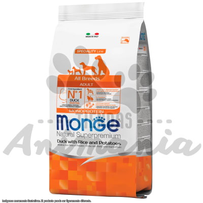 MONGE PERRO ADULTOS TODAS LAS RAZAS Y TAMAÑOS SABOR PATO | DOG ADULT ALL BREEDS DUCK 2.5 KG