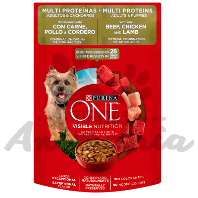 PURINA ONE POUCH PERROS MULTIPROTEINAS ADULTOS Y CACHORROS 85 GR1