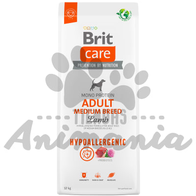 BRIT CARE PERRO ADULTO RAZA MEDIANA HIPOALERGENICO SABOR CORDERO 12 KG