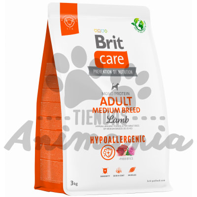 BRIT CARE PERRO ADULTO RAZA MEDIANA HIPOALERGENICO SABOR CORDERO 3 KG