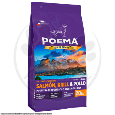 POEMA PERRO PREMIUM MEDIANOS Y GRANDES TODAS LAS EDADES SALMON, KRILL & POLLO 20 KG