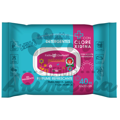TOALLITAS HUMEDAS SALVIETTE PETCARE FARM COMPANY CON CLOREXIDINA 40 UNIDADES (30X20 CM)1