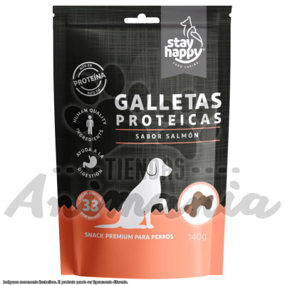STAY HAPPY SNACK GALLETA PROTEÍCA PARA PERROS SABOR SALMON 140 GR1