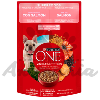 PURINA ONE POUCH PERROS SUPERFOODS ADULTOS Y CACHORROS SALMON 85 GR1