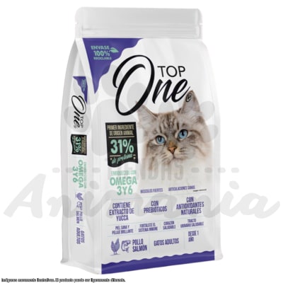 TOP ONE GATO ADULTO CON POLLO Y SALMON 9 KG