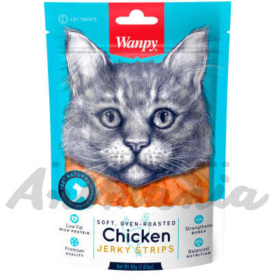 WANPY TIRITAS SUAVES HORNEADAS SABOR POLLO PARA GATOS - CHICKEN JERKY STRIPS 80 GR1