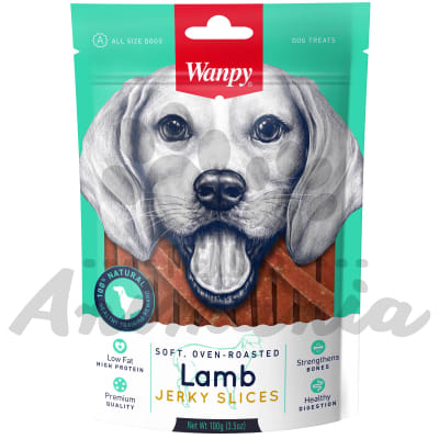 WANPY SNACKS SUAVES HORNEADOS SABOR CORDERO PARA PERROS - LAMB JERKY SLICES 100 GR1