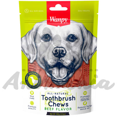 WANPY SNACKS DENTALES SABOR VACUNO PARA PERROS - TOOTHBRUSH CHEWS BEEF FLAVOR 100 GR