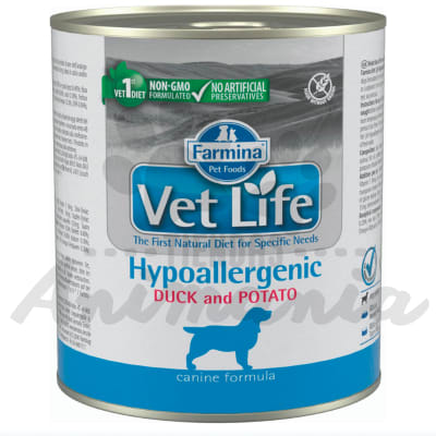 VET LIFE DOG LATA HYPOALLERGENIC DUCK&POTATO 300 GR1