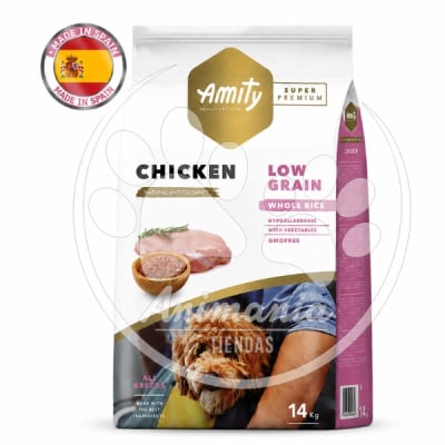AMITY PERRO ADULTO SUPER PREMIUM BAJO EN GRANOS SABOR A POLLO 14 KG