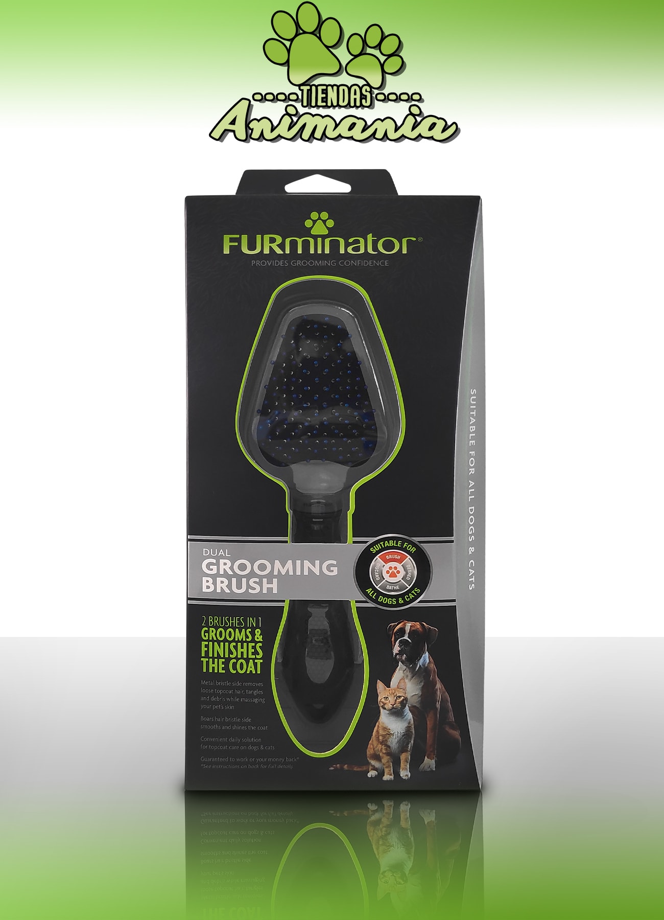 FURMINATOR DUAL GROOMING BRUSH ALL DOGS & CATS Animania