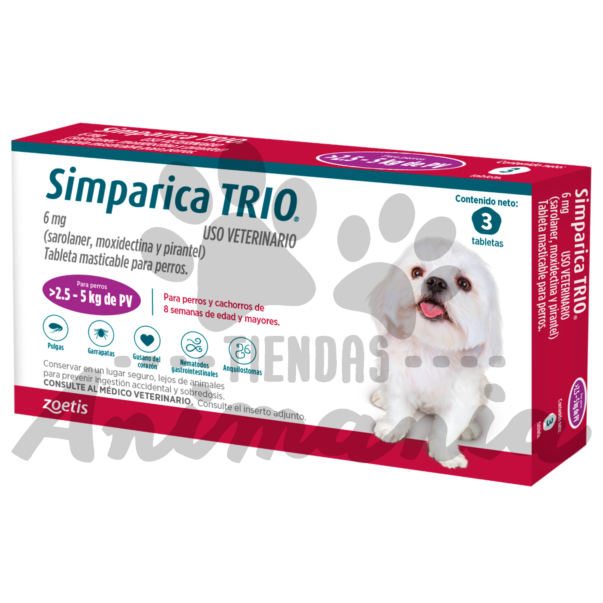 SIMPARICA TRIO 10 MG 3 TABLETAS 2.5 A 5 KG | Animania