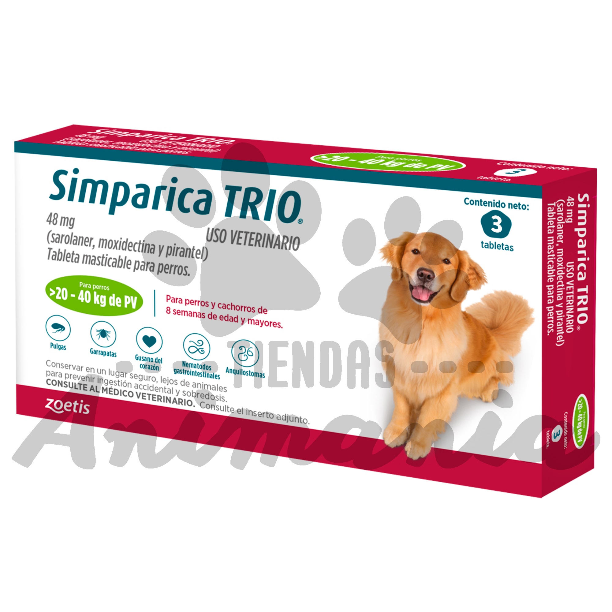 SIMPARICA TRIO 80 MG 3 TABLETAS 20 - 40 KG | Animania