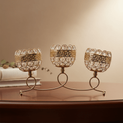 CENTRO DE MESA 3 LUCES DORADO