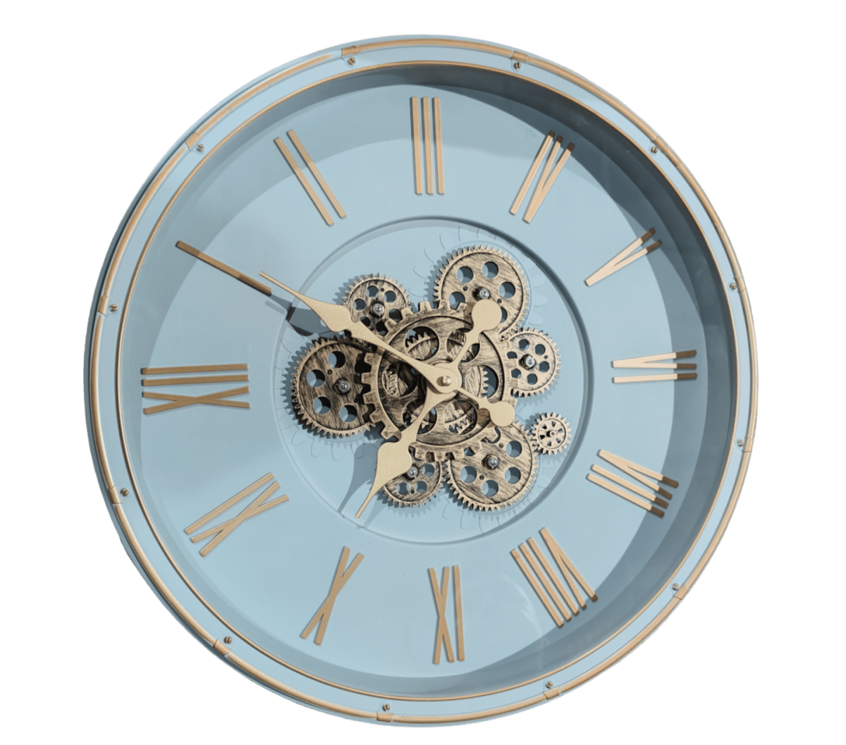 RELOJ MURAL GRIS CLARO DORADO MOVING SYSTEM1