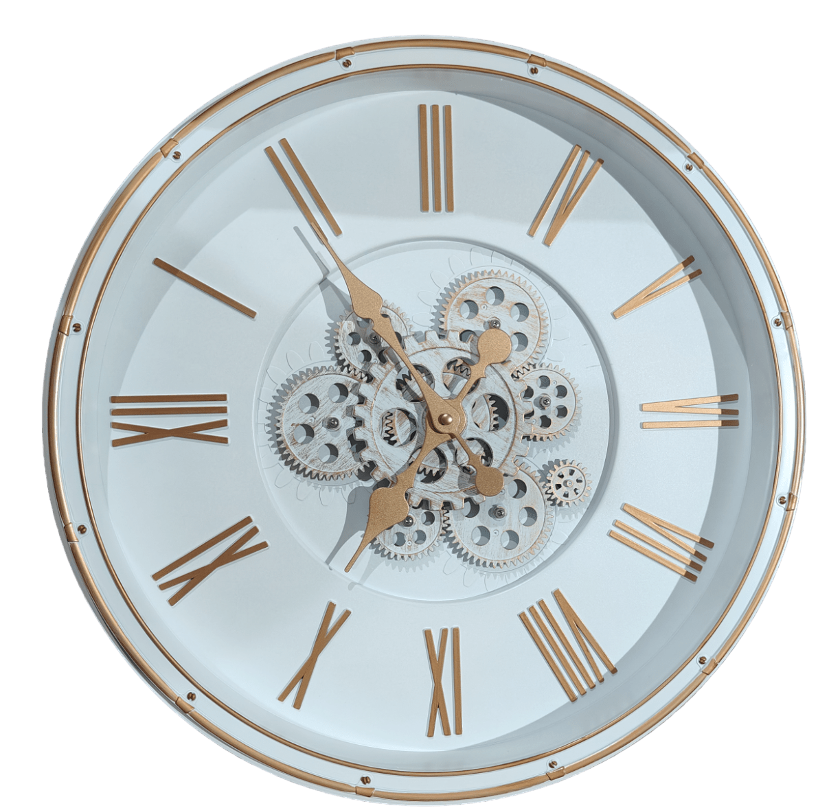 RELOJ MURAL BLANCO DORADO MOVING SYSTEM1