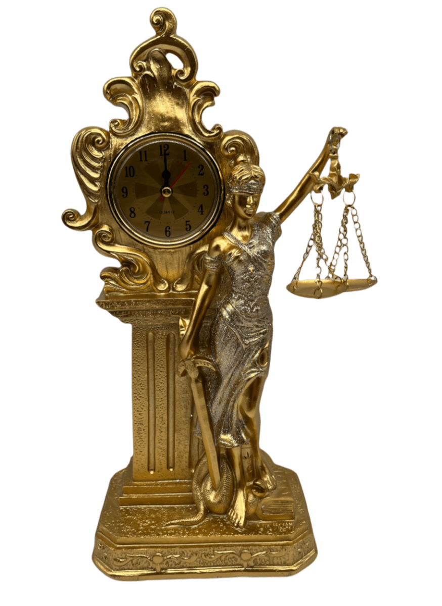 DAMA DE LA JUSTICIA DE PIE RELOJ GOLD1