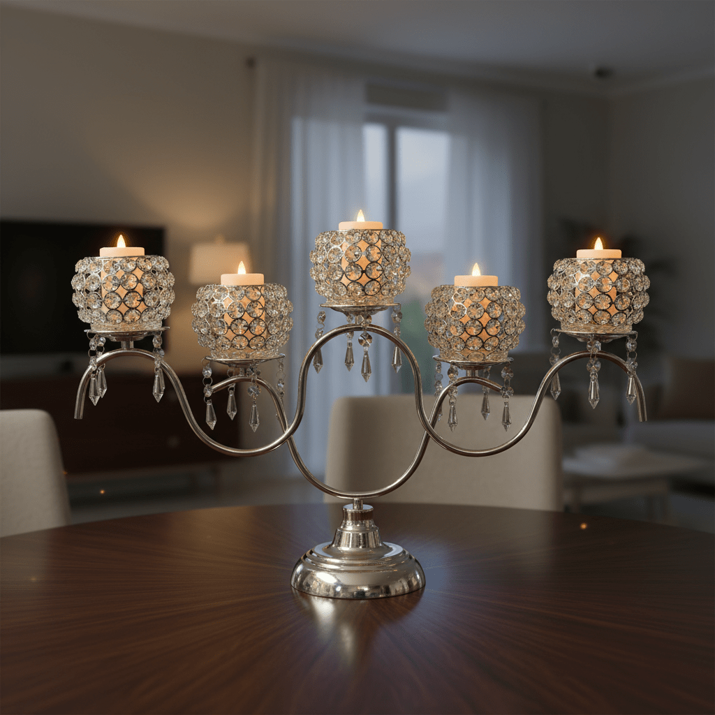 CANDELABRO 5 LUCES PLATEADO ALASKA1